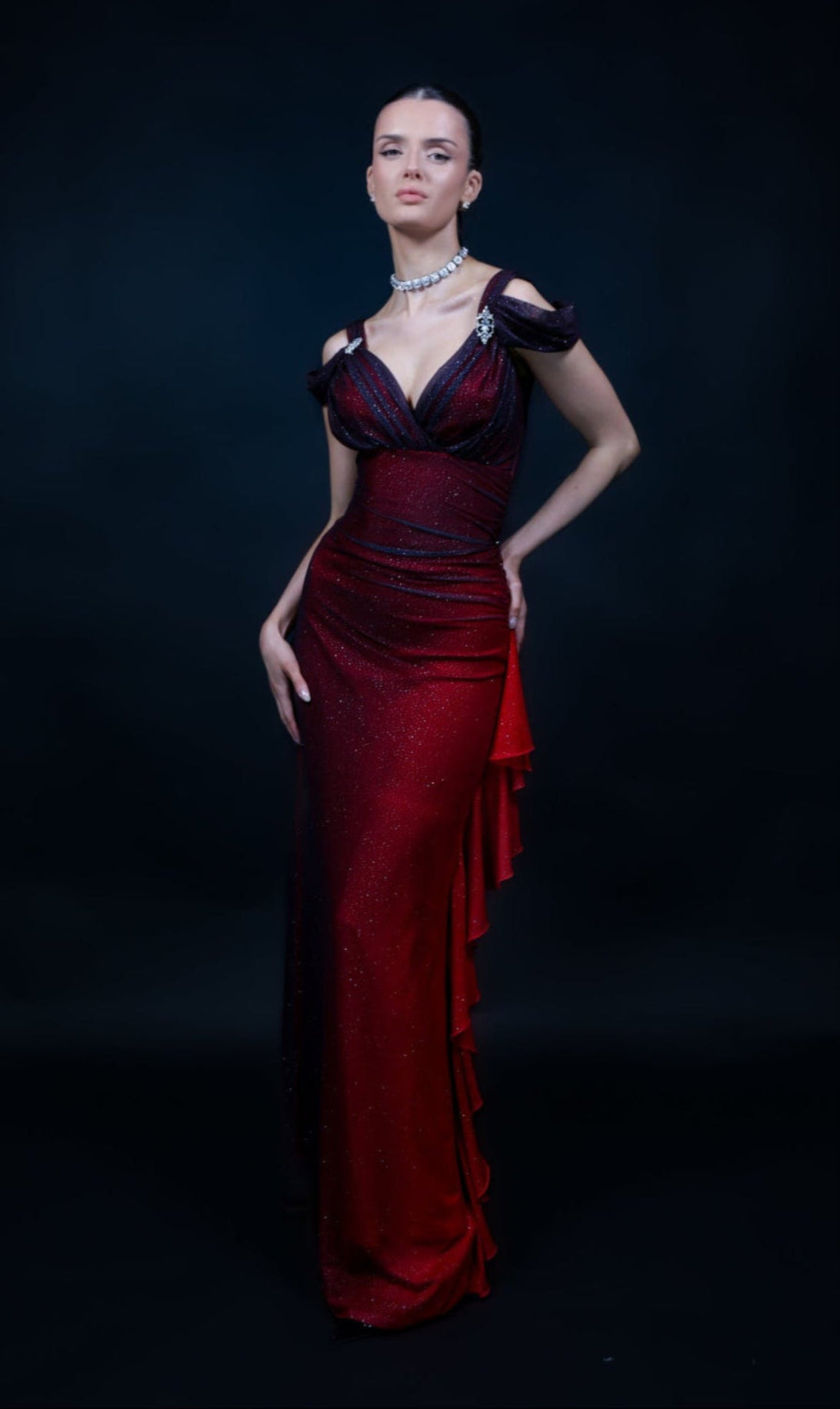 The Red Spaghetti Straps Midnight Skies Gown