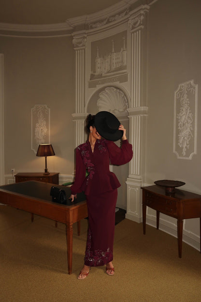 Simple Suit Plum Long Sleeves Evening Dress