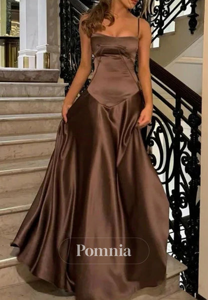 Chic A Line Spaghetti Straps Brown Party Dress with Ruffles