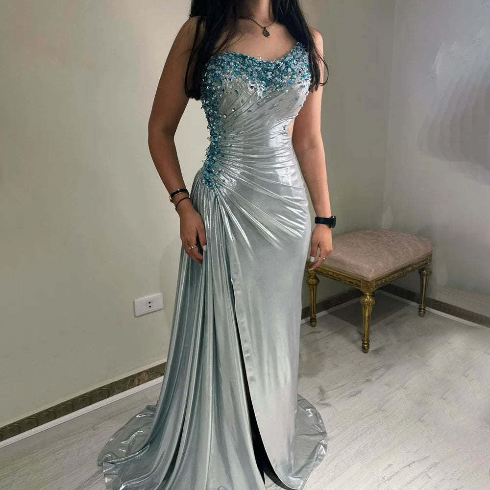 One-Shoulder Beaded Mermaid Luxury Dubai Evening Gown