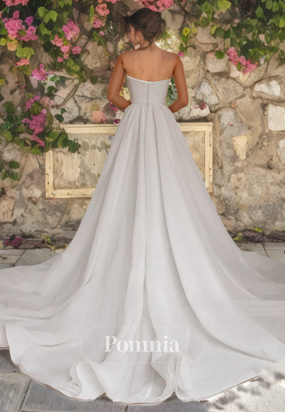 A-Line Off-Shoulder Sweetheart Sleeveless Empire-Waist Long Beach Wedding Dress with Slit