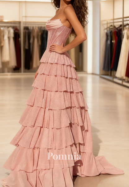 A-Line Sleeveless Strapless Ruffles A-Line Prom Dress