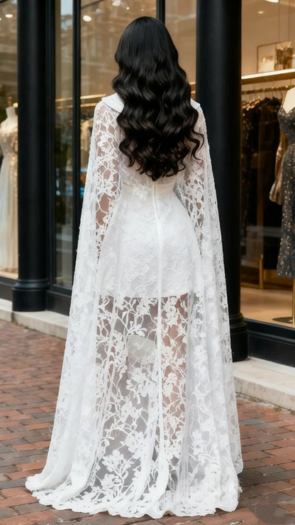 Mini A Line Halter Short Wedding Dress With Cape