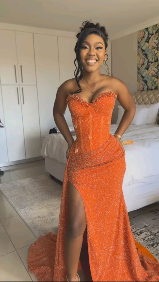 Orange Mermaid Long Prom Dress Evening Party Dresses