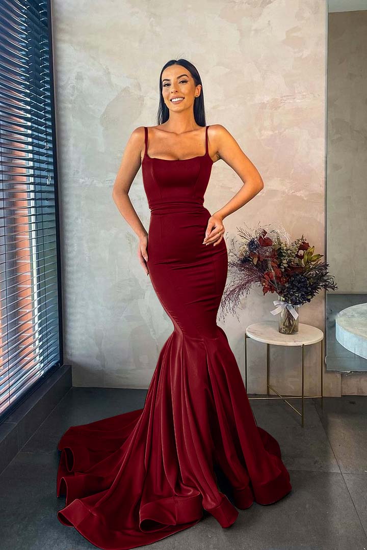 Spaghetti Strap Sleeveless Long Mermaid Prom Dress With Pleated