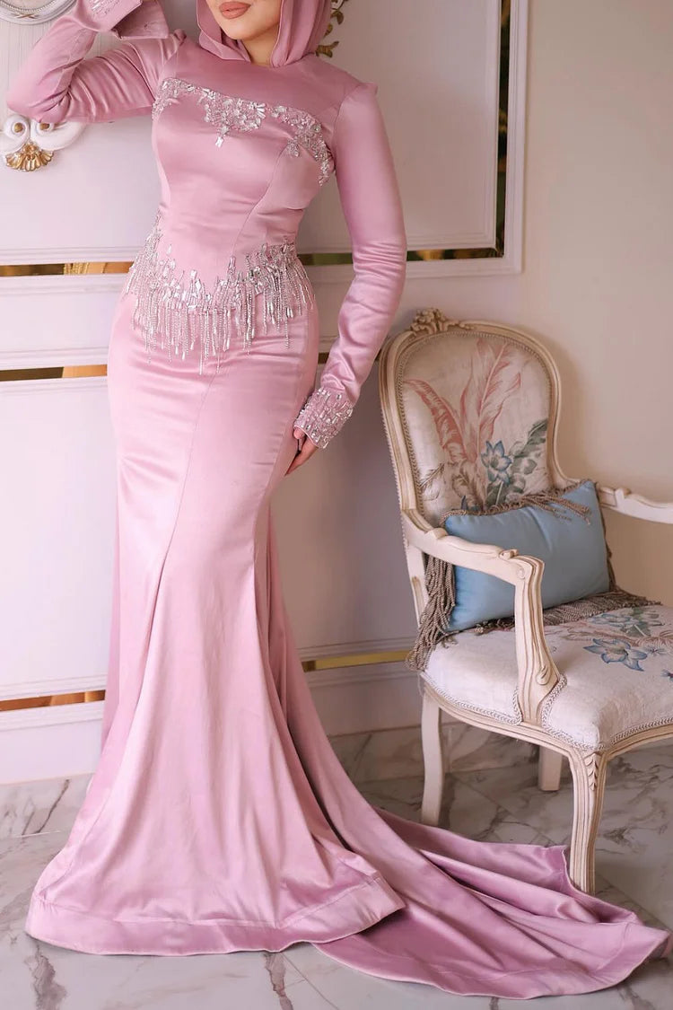 Hot Drilling Beaded Fringe Corset Party Mermaid Maxi Dress