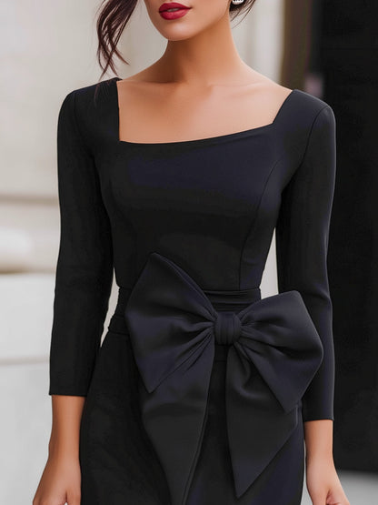 Square-Neck Dress With Oversized Bow Detail