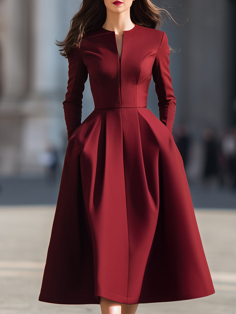 Elegant Structured Plain Midi Dress