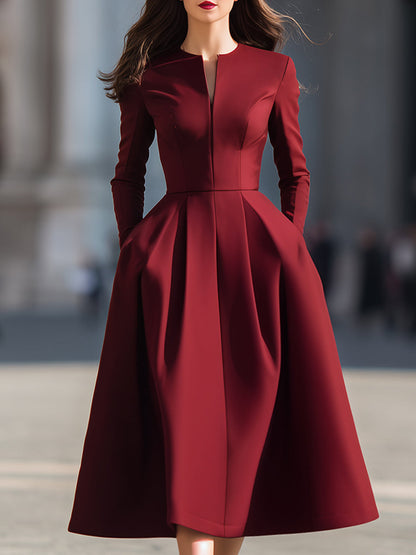 Elegant Structured Plain Midi Dress