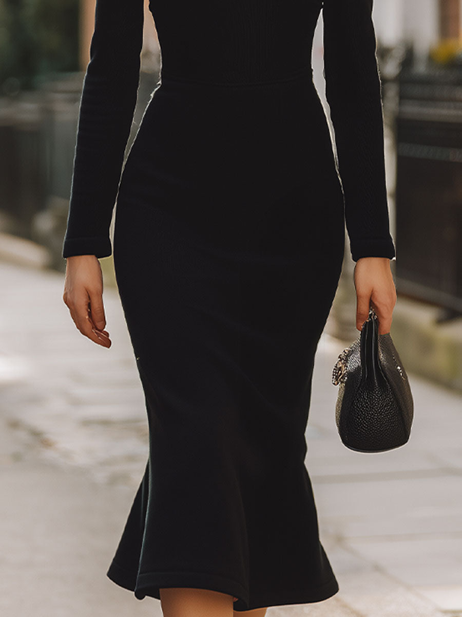 Glamorous Black  Trumpet Dress With Sequins Collar