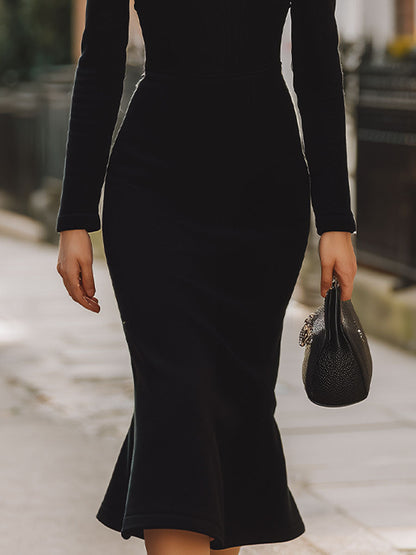 Glamorous Black  Trumpet Dress With Sequins Collar