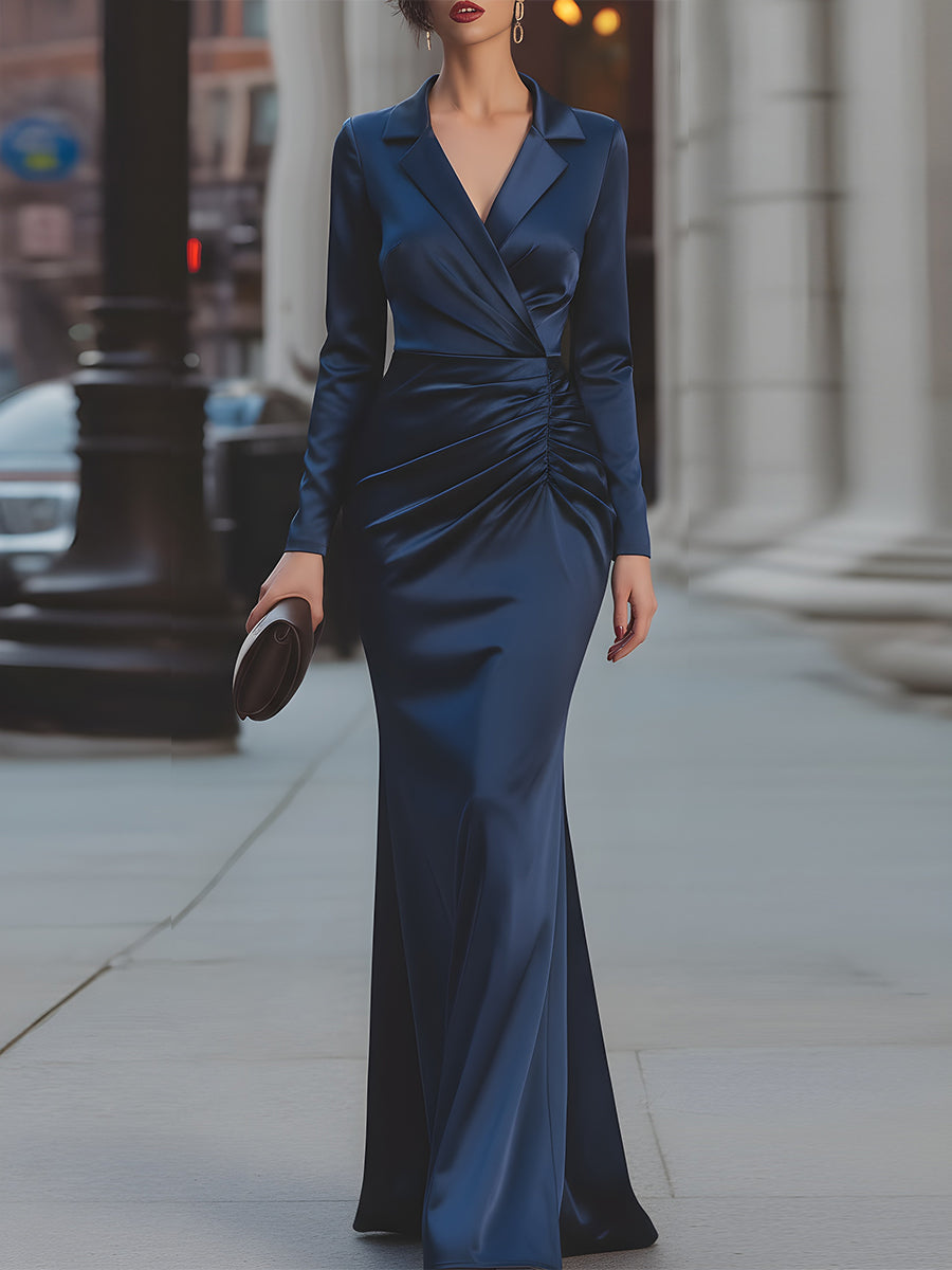 Midnight Muse – Long Sleeve Satin Gown