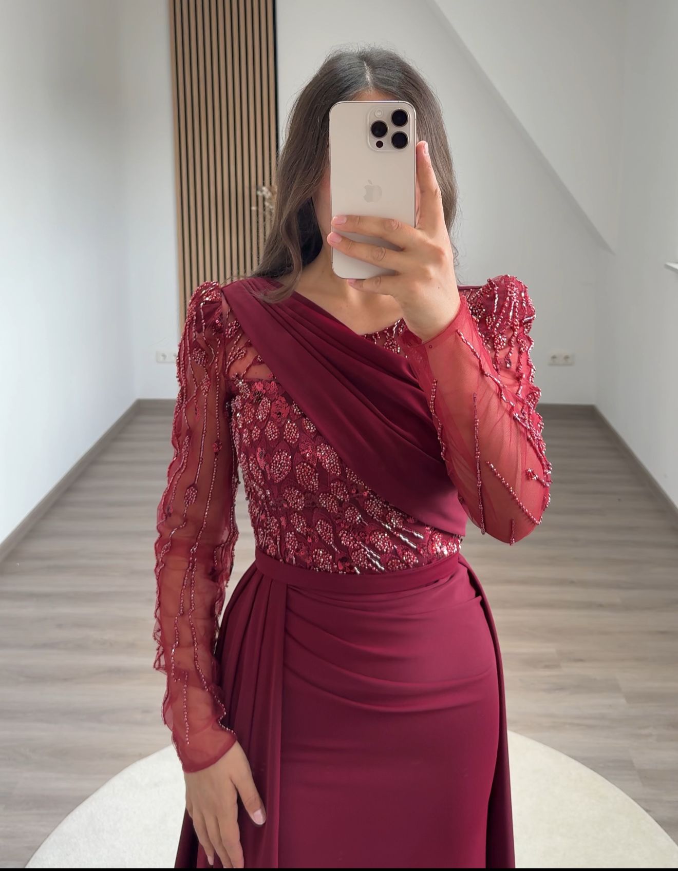 Long Sleeves Sweetheart Ruched Evening Dress