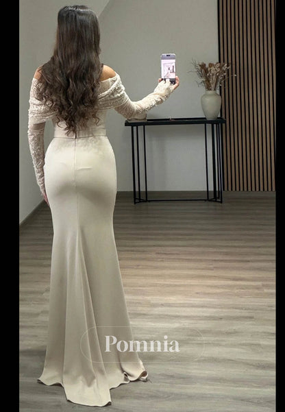 Simple Long Sleeves Scoop Ruched Empire-Waist Evening Dress