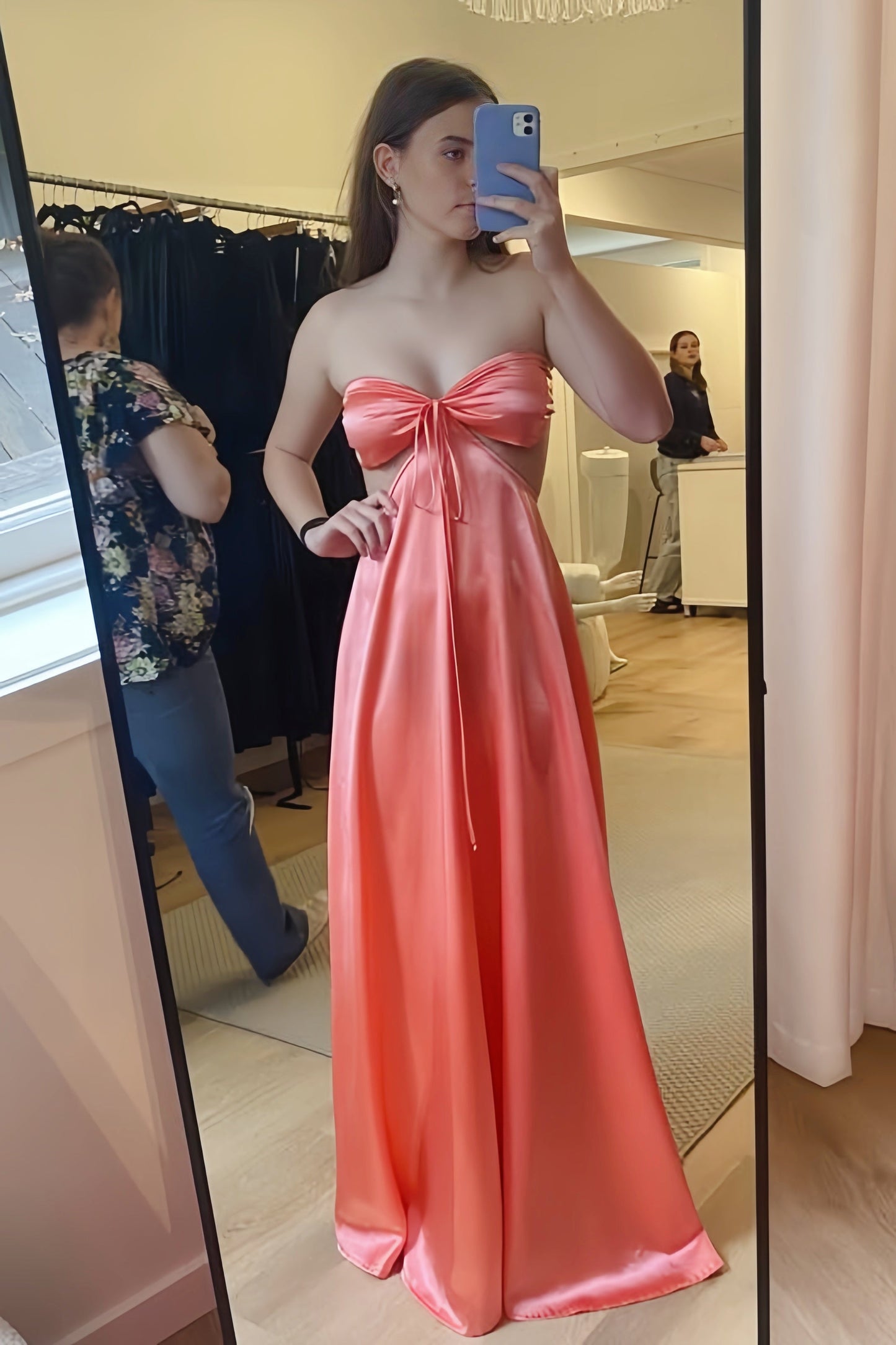Sexy Pink Sweetheart Cutouts Long Party Dress