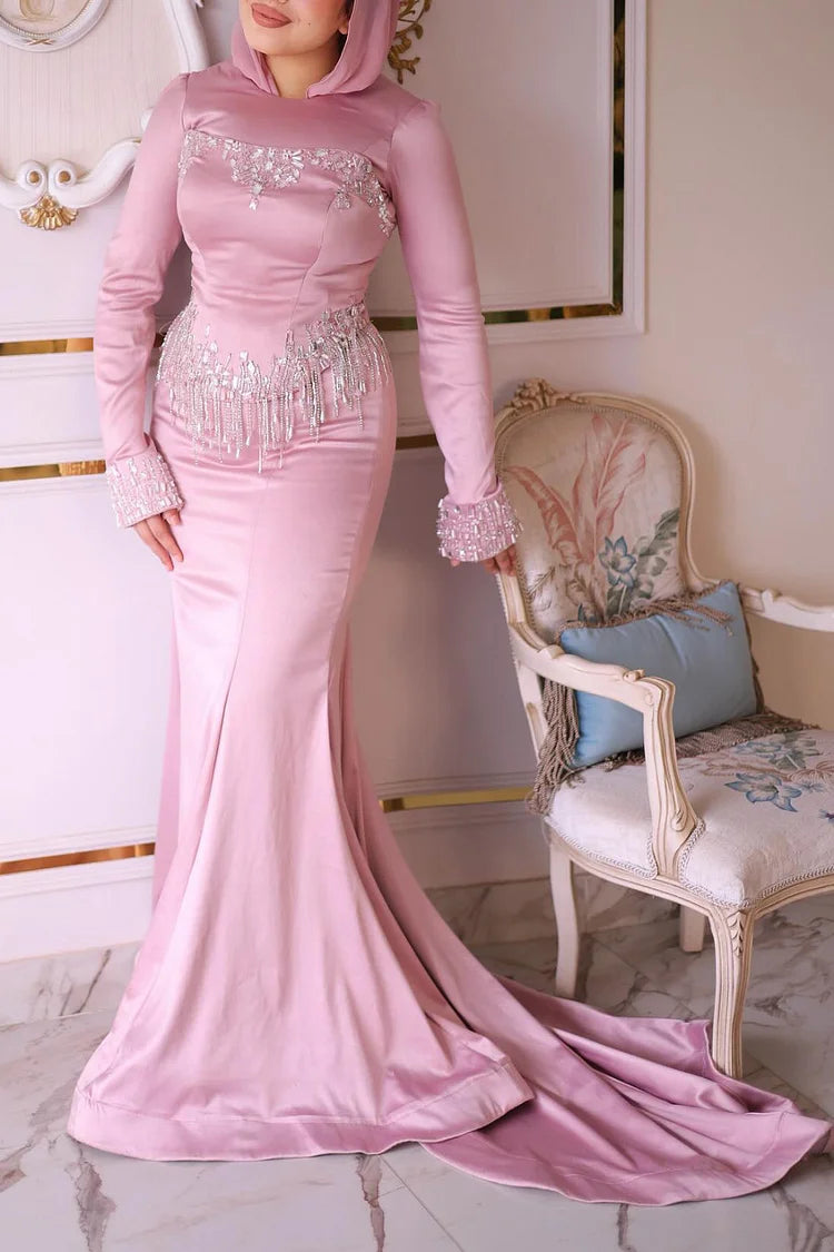 Hot Drilling Beaded Fringe Corset Party Mermaid Maxi Dress