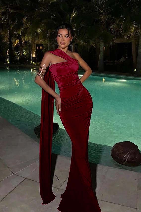 Strapless Sleeveless Long Mermaid Prom Dress With Pleated And Ruffle