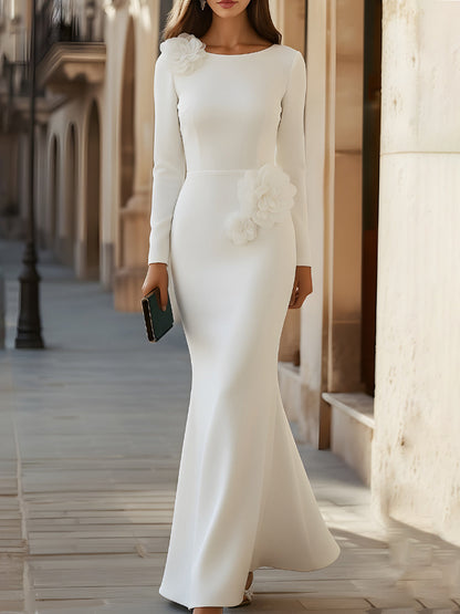 Sculpted Floral-Accent Long Sleeve Gown