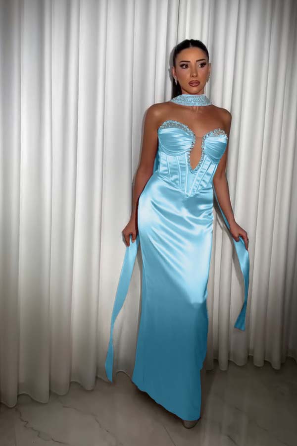 Strapless Sleeveless Long Mermaid Prom Dress With Pleated Beading