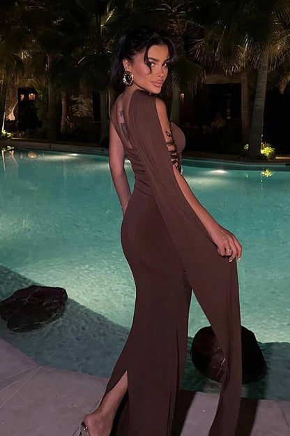 Strapless Sleeveless Long Mermaid Prom Dress With Pleated And Ruffle