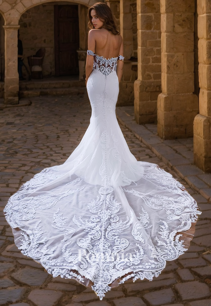 Mermaid/Trumpet Strapless Sweetheart Appliques Long Bohomian Wedding Dress