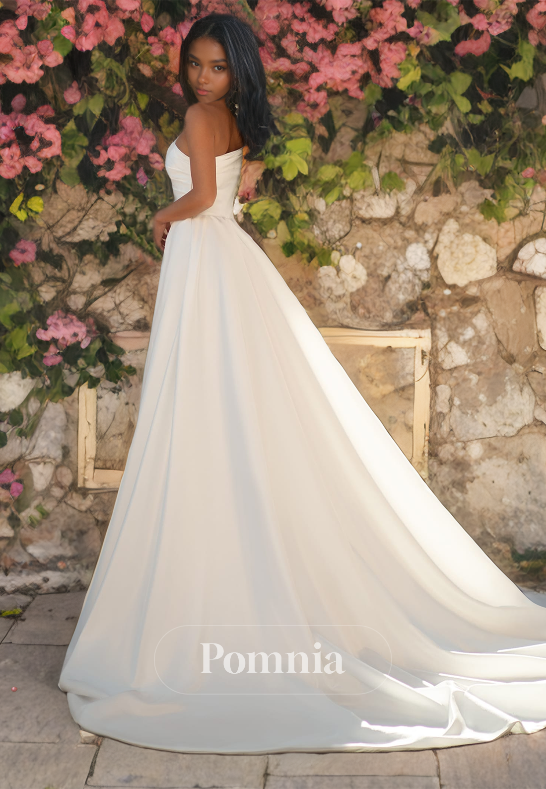 A-Line Off-Shoulder Empire-Waist Pleated Satin Long Beach Wedding Dress