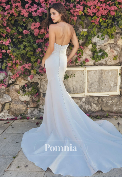 P3074 - Mermaid/Trumpet Strapless Beaded Sleeveless Long Beach Wedding Dress