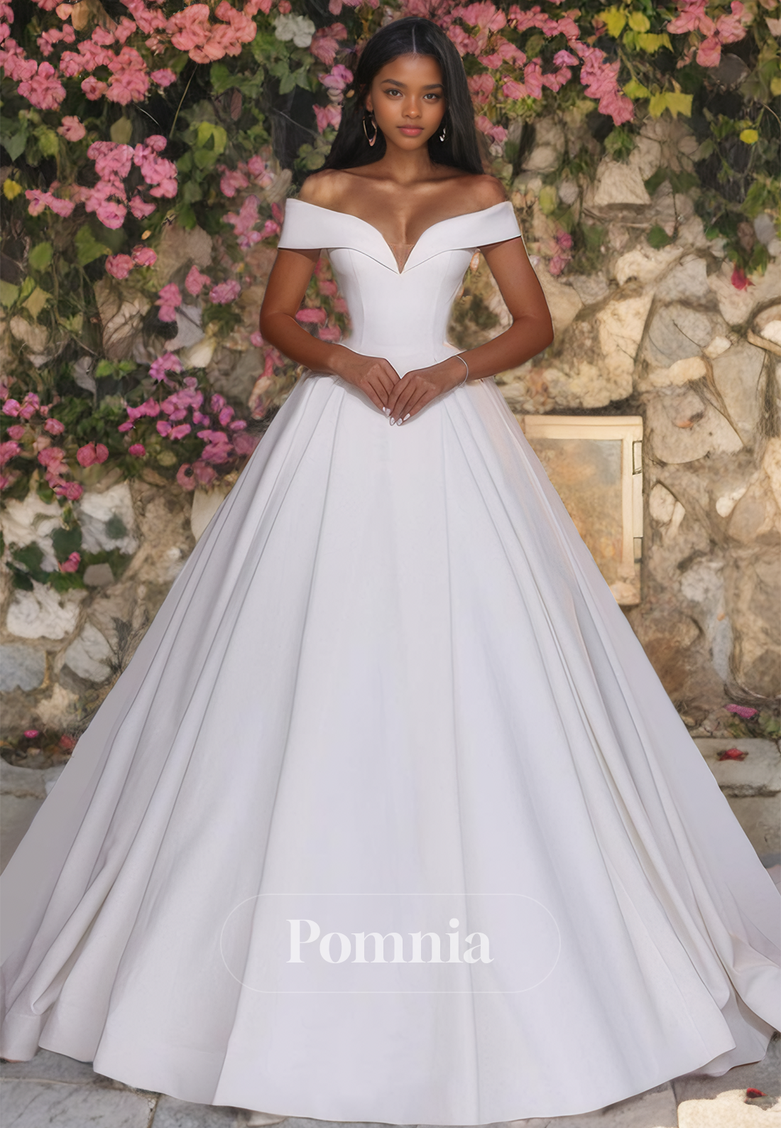 P3077 - A-Line Strapless V-Neck Cap Sleeves Empire Pleated Long Beach Wedding Dress