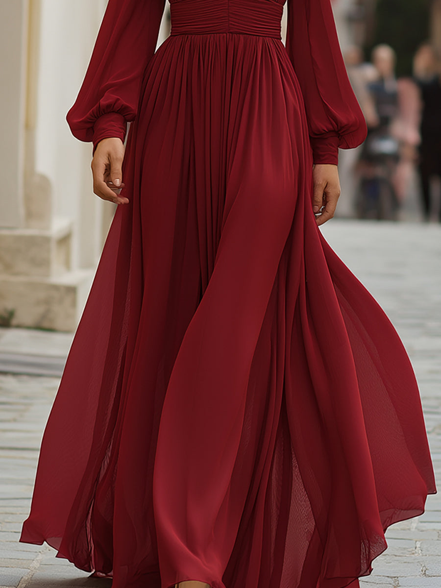 VOS LEE High-Neck Pleated Chiffon Evening Gown