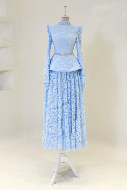 Rhinestone Embroidery Mock Neck Top Maxi Dress