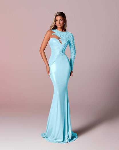 Asymmetric Neckline Single-Sided Long Sleeve Long Mermaid Prom Dress