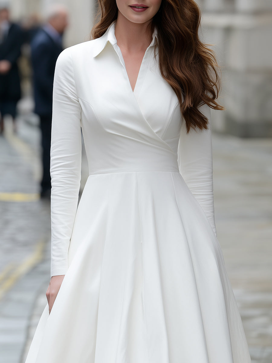 White Shirt Dress With Pleated Skirt