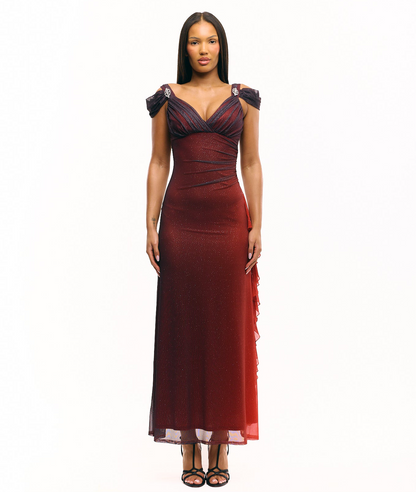The Red Spaghetti Straps Midnight Skies Gown
