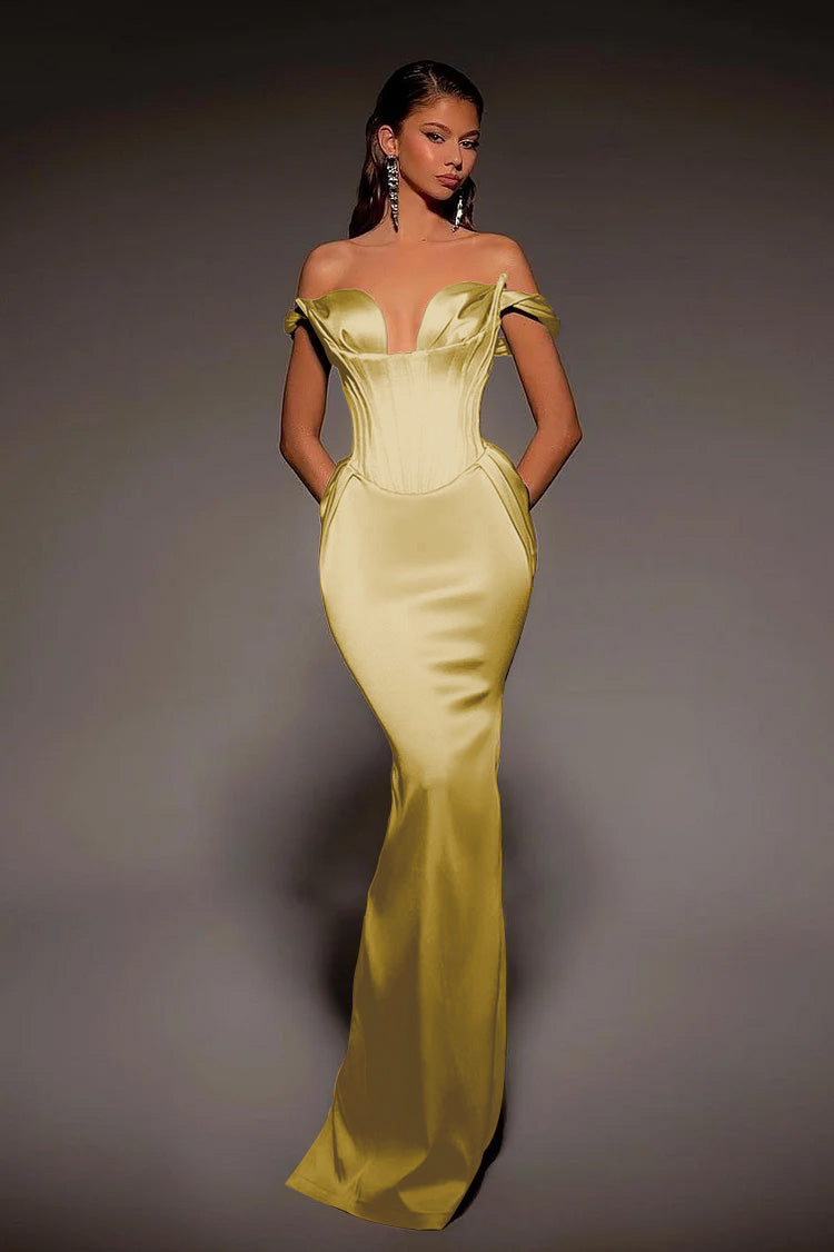 Vintage Gold Mermaid Prom Dress Off-the-Shoulder with Retro