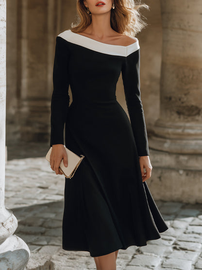 Black And White Off-Shoulder A-Line Dress