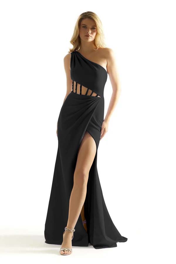 One Shoulder Sleeveless Long Mermaid Prom Dress With Split Pleated