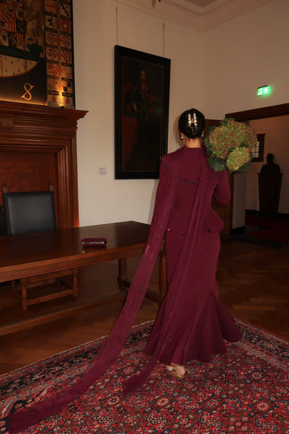 A-Line Suit Plum Satin Evening Dress