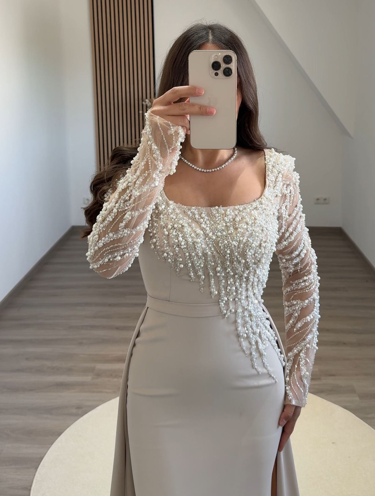 Long Sleeves Square A-Line Evening Dress