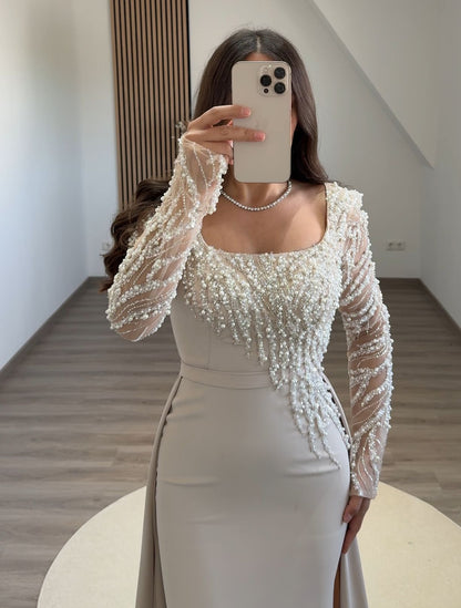 Long Sleeves Square A-Line Evening Dress