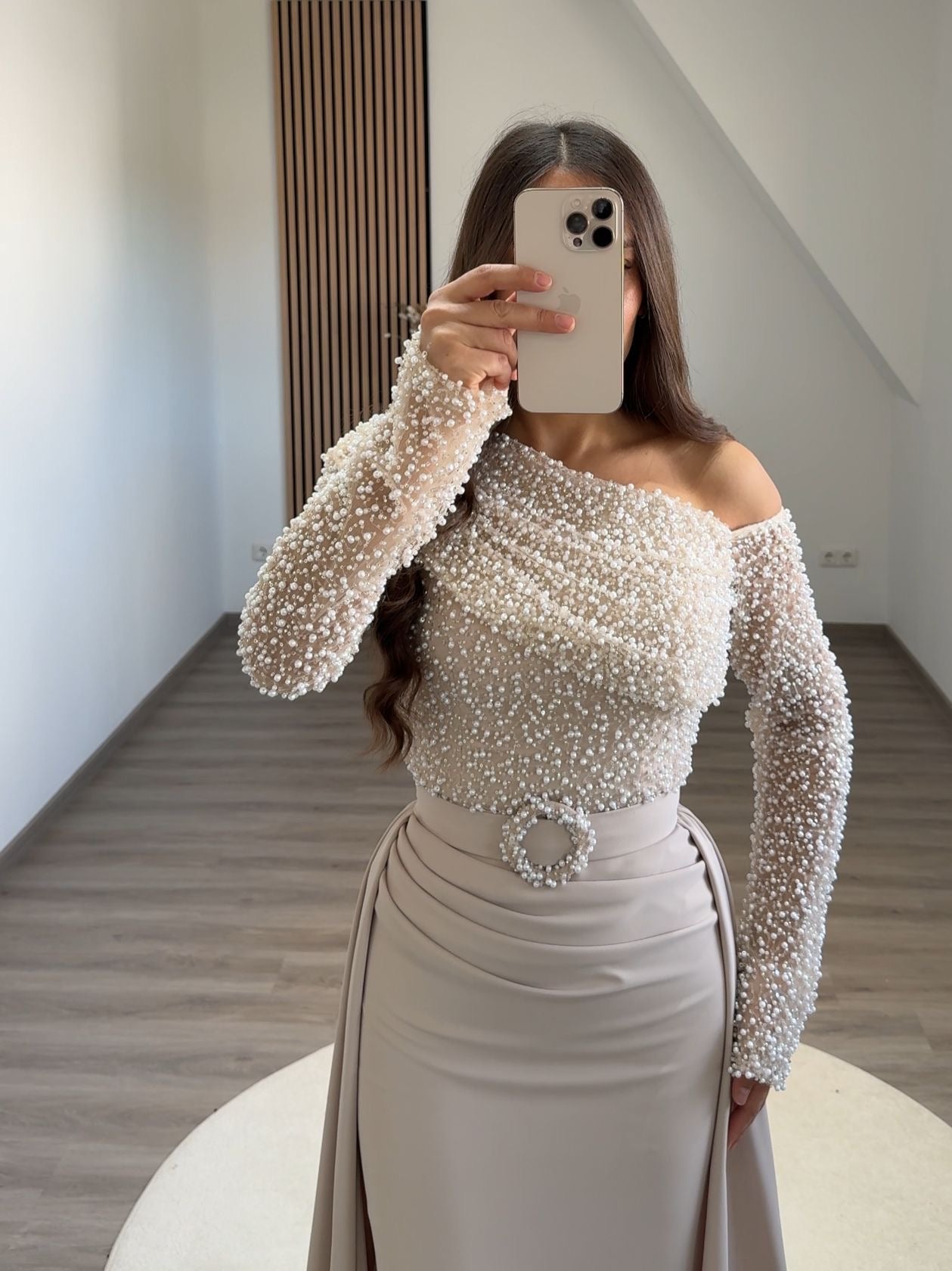 Long Sleeves Slit Ruched Evening Dress