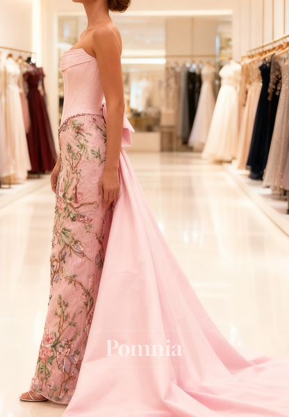 Blushing Pink Sleeveless Strapless Appliques Prom Dress