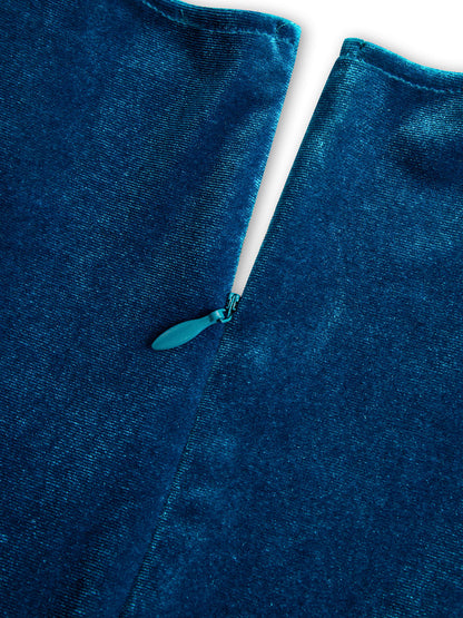 Elegant Midnight Blue Velvet Wrap Midi Dress