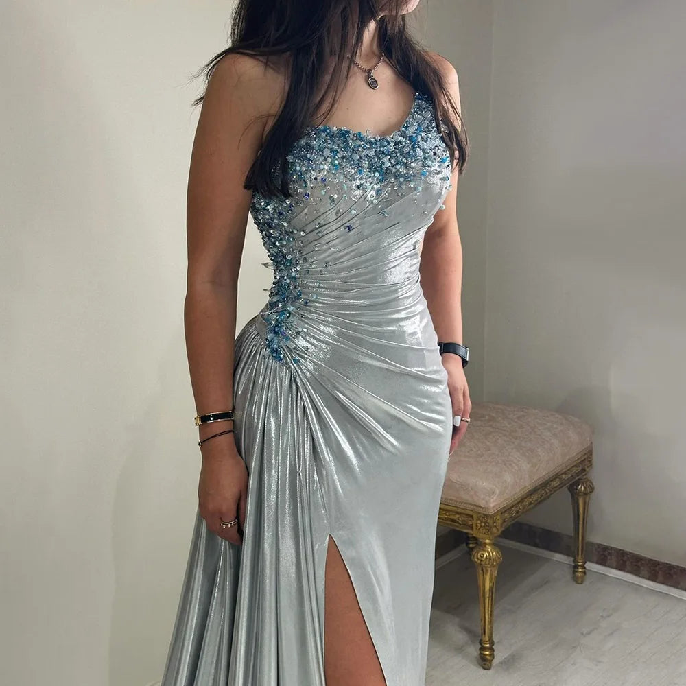 One-Shoulder Beaded Mermaid Luxury Dubai Evening Gown
