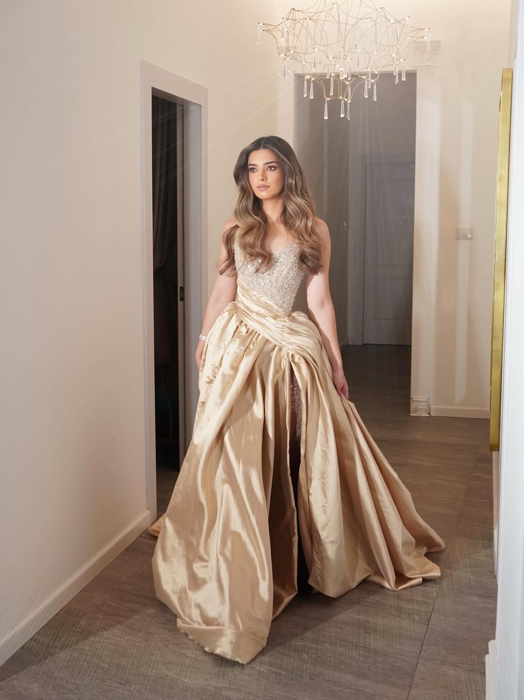 Strapless Sleeveless Long A-Line Pleated Prom Dress With Sequins And Split