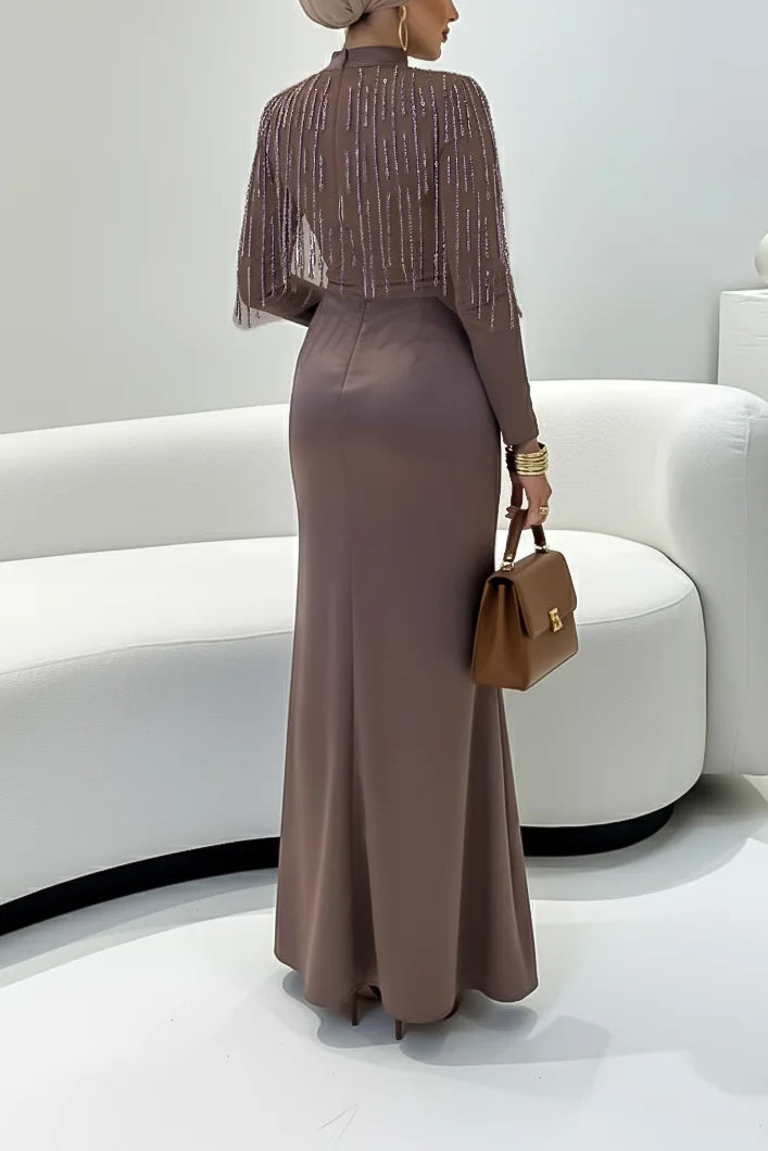 Sequin Embroidery Cover Ups Ruched Party Slim Fit Maxi Dresses