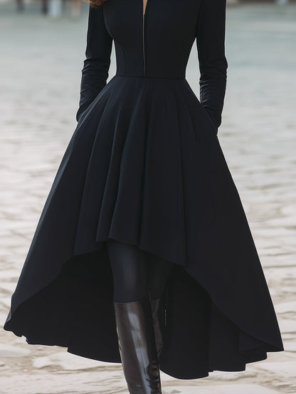 Stylish Zip-Front High-Low Dress