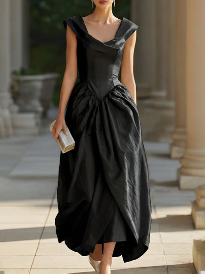 Draped Off-Shoulder Corset Midi Gown