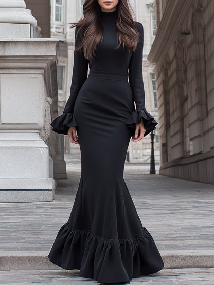 Elegant Mermaid Maxi Dress With Ruffled Details