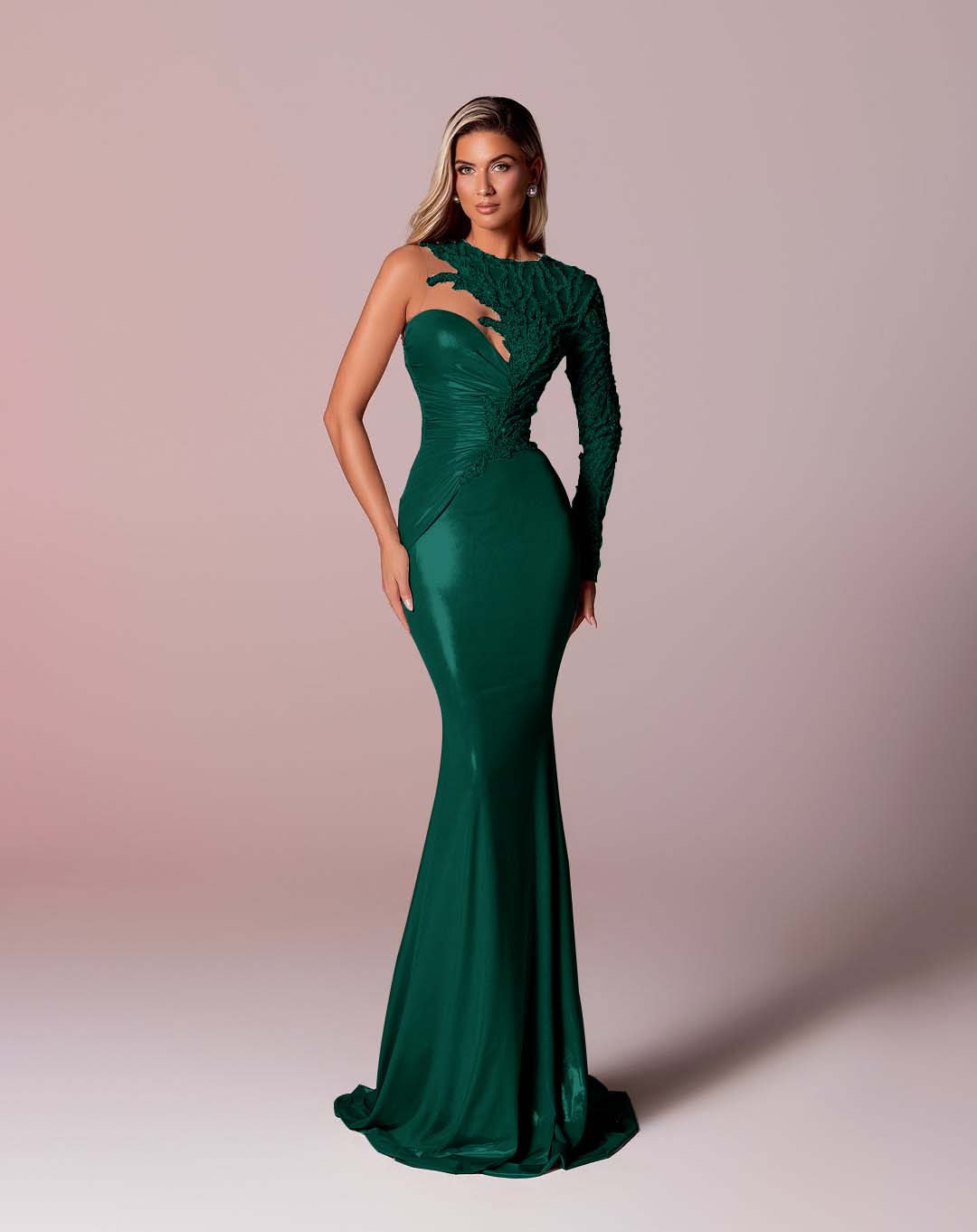 Asymmetric Neckline Single-Sided Long Sleeve Long Mermaid Prom Dress