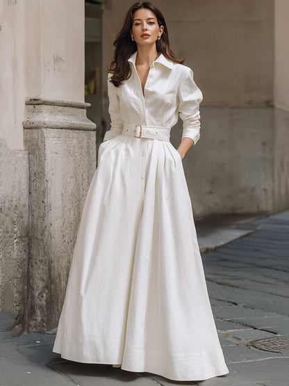 Elegant Belted Long Shirt Dress